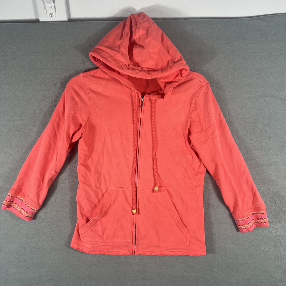 VTG Juicy Couture Women's M Coral Full Zip Hoodie Sweatshirt "Juicy Loves Surf"